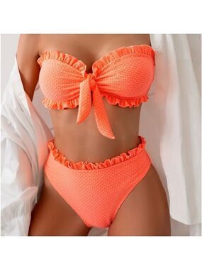 Orange Tie Front Bandeau High Waist
Bikini Set